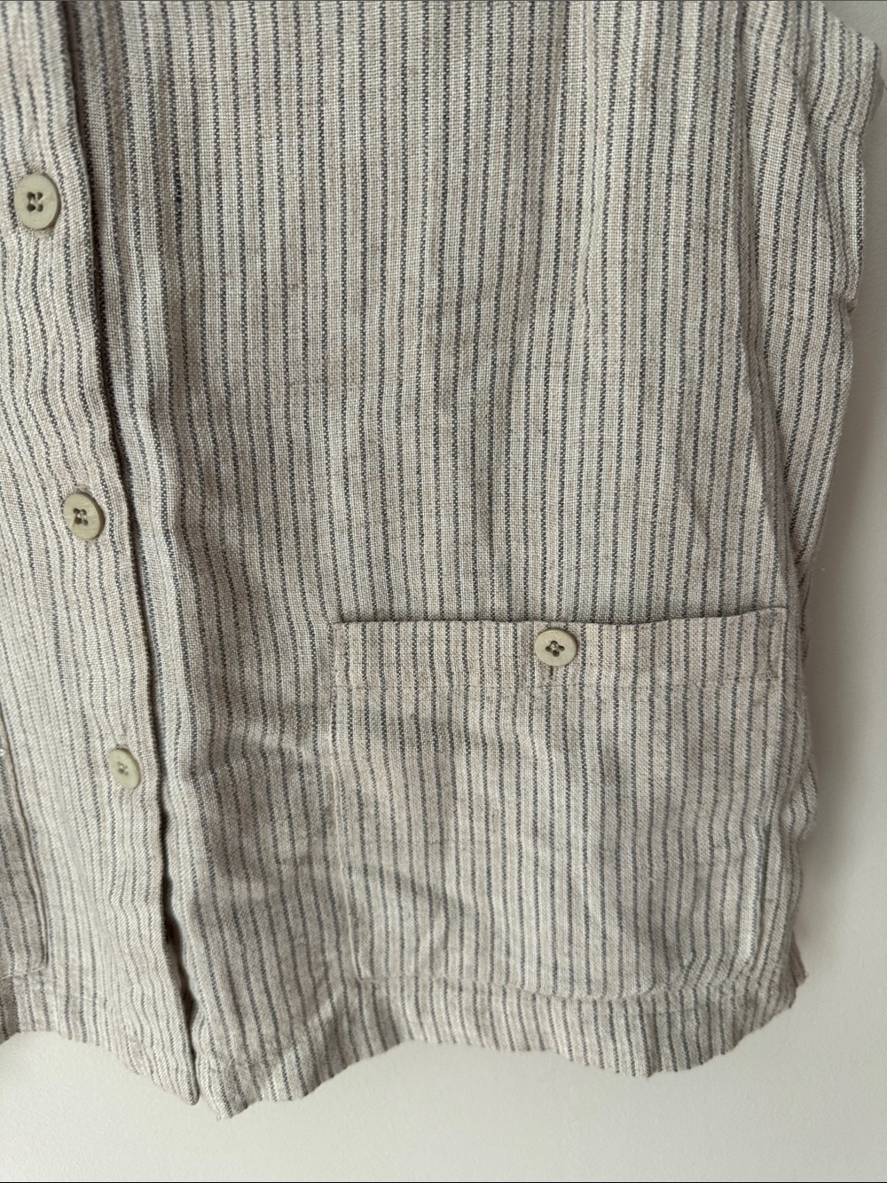 Eileen Fisher | Vintage Button Down Vest with Patch Pockets and Vertical Stripes - Picture 3 of 5